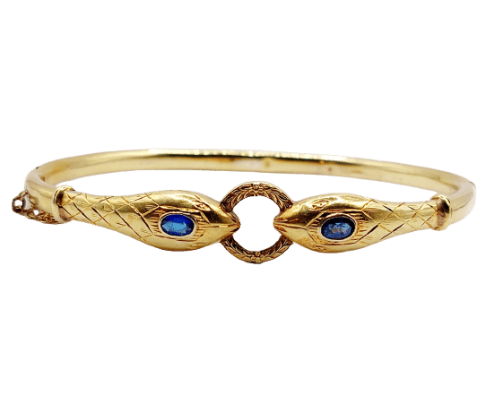 Bracelet Bracelet serpent à deux têtes or jaune et pierre bleues (circa 1920) 58 Facettes A06347