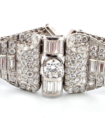 Bracelet Bracelet en platine serti de diamants taille brillant et baguette 58 Facettes