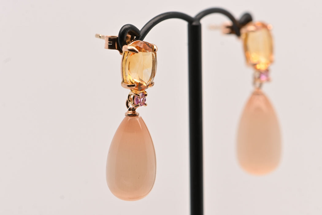 Boucles d'oreilles Earrings Gold Citrine Pink Sapphire 0, 14 ct Hydro Light Peach Moonstones 58 Facettes