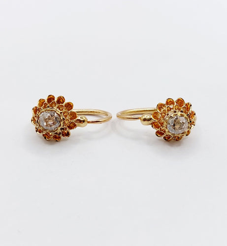 Boucles d'oreilles Dormeuses victorienne or roses 18k et 0,60 carats diamants tailles ancienne(circa 1890) 58 Facettes A05775