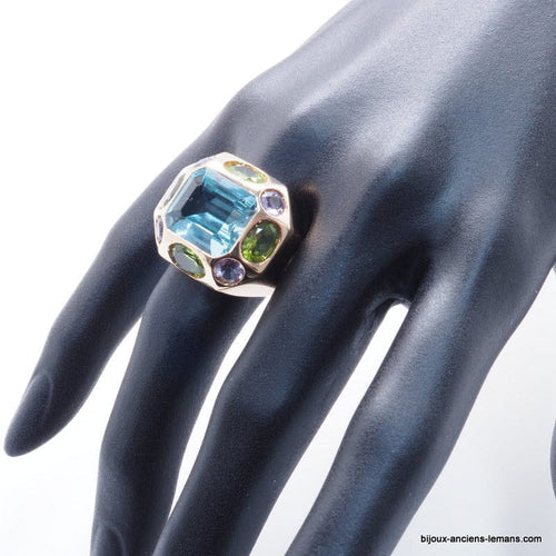 Bague 55.5 Bague Aigue Marine Péridot Améthyste - ref 4297 58 Facettes 4297
