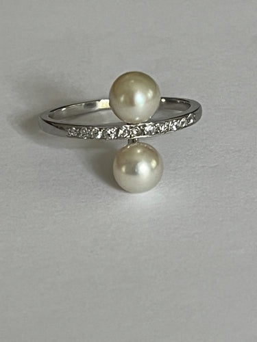 Bague 57 Bague Platine Perles Diamants 58 Facettes 5557