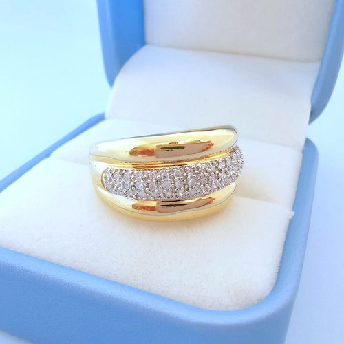Bague 58.5 Bague Jonc bombé - Diamants - Or blanc et or jaune 18 K 58 Facettes AA 1714
