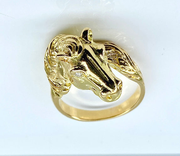 Bague 51 Bague en or jaune, tête de cheval et diamants 58 Facettes AB643