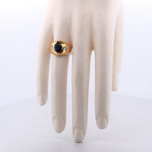 Bague 52 Bague vintage avec saphir 2,80 ct et diamants en or jaune 18 kt 58 Facettes