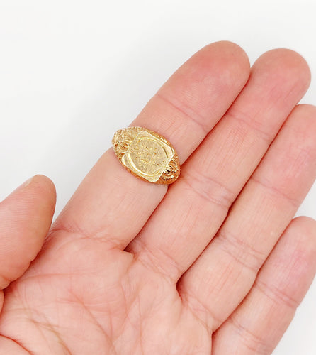 Bague 59 Bague chevalière victorienne fleur ciselée en or rose 18k (circa 1890) 58 Facettes A06408