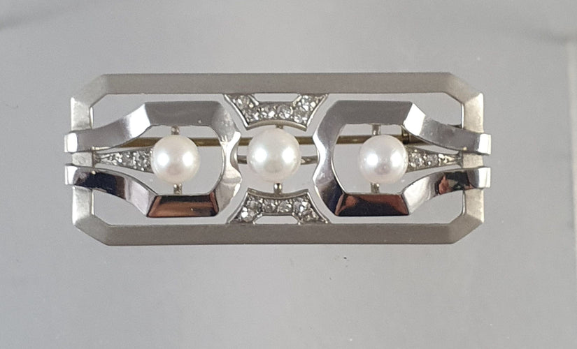 Broche Broche barette or blanc Art Déco diamants et perles 58 Facettes C 295