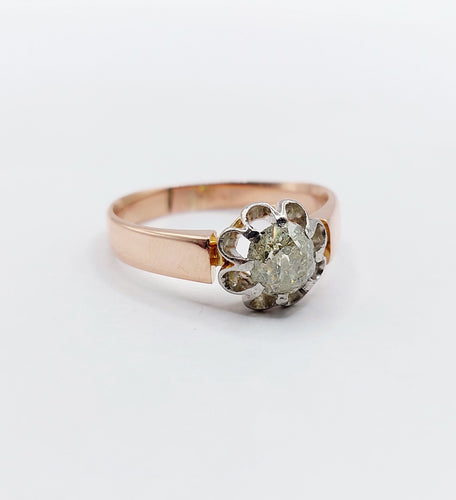 Sormus Solitaire ruusukultaa ja Platina, vanhan mallinen timantti 0,70 karaattia (noin 1900) 