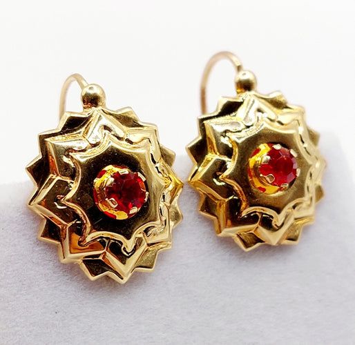 Dormeuses or rose, étoile et pierres rouges (circa 1900) 58 Facettes A05839