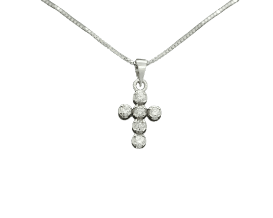 Collier Collier en or blanc 18 carats avec pendentif croix et diamants de 0,24 carat 58 Facettes 10683