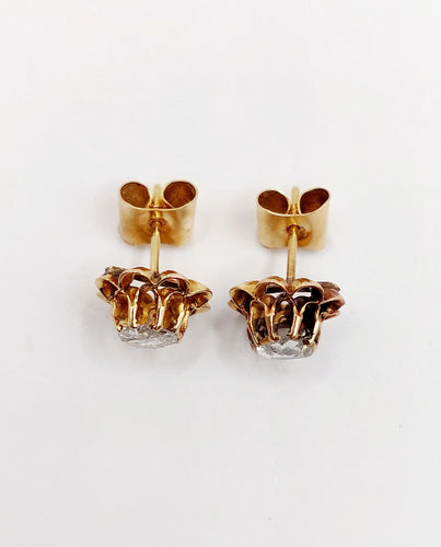 Boucles d'oreilles Puces d'oreilles or rose, fleurs et diamants taille rose (circa 1880) 58 Facettes A06248
