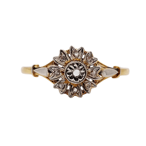 Bague 56.5 Bague marguerite antique en or 18k et diamants taille rose 58 Facettes A06397