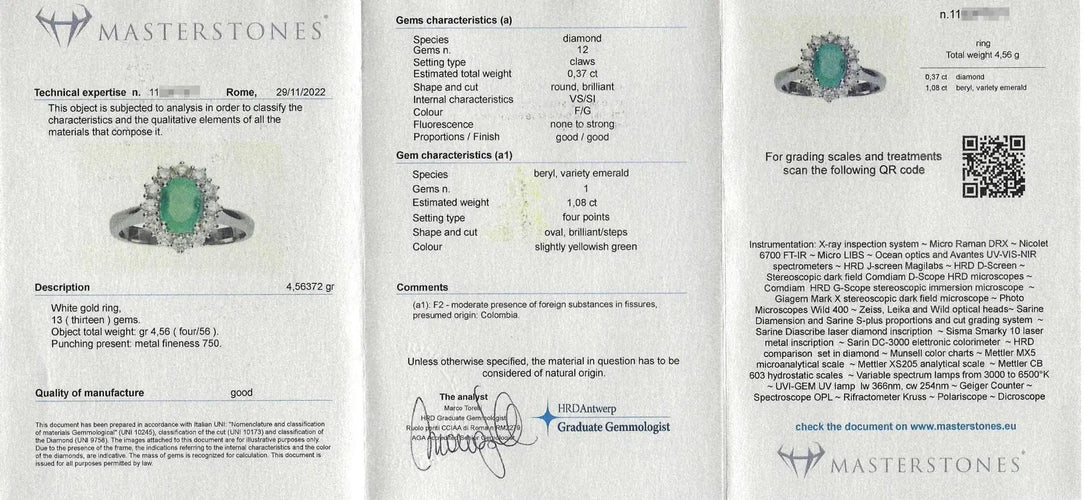 Bague Bague en or blanc avec une émeraude colombienne de 1,08 ct et des diamants 58 Facettes 9637