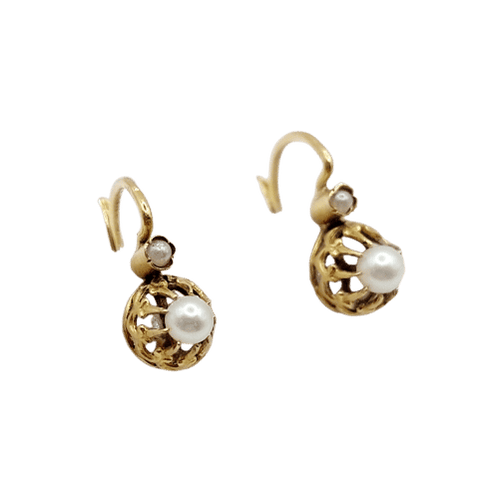Boucles d'oreilles Boucles d’oreilles dormeuses antiques en or 18k et perles 58 Facettes A06496