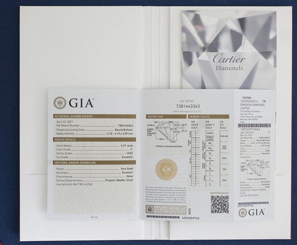 Bague 48 Bague Cartier Solitaire 1895, diamant rond de 0,27 carat, certifié GIA, pureté F/VVS2 58 Facettes