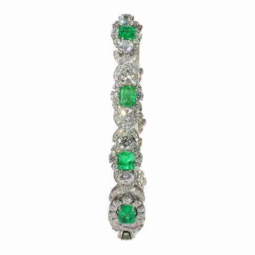 Bracelet Bracelet vintage luxueux : diamants 16 carats, émeraudes colombiennes 7 carats 58 Facettes 16196-0083