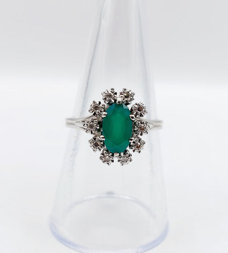 Bague 55 Bague marguerite vintage or blanc, chrysoprase et diamants 58 Facettes A05852