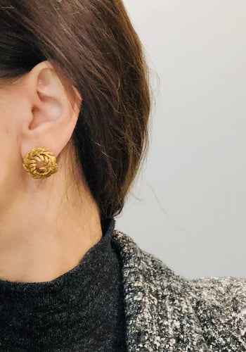 Boucles d'oreilles Boucles d'oreilles vintage couronne feuillage or jaune 58 Facettes