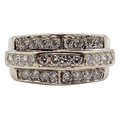 Anillo tank art déco oro blanco 18k y diamantes 