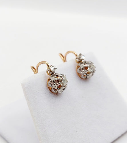 Boucles d'oreilles Dormeuses antique or rose 18k diamants tailles ancienne 0.30 carat (circa 1890) 58 Facettes A06163