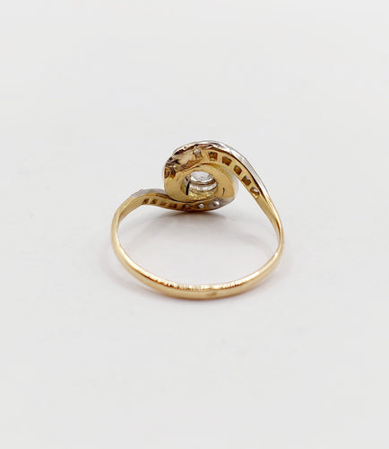 Bague 53 Bague tourbillon antique en or 18k et platine, diamant 0,25 carat et diamants 58 Facettes A06348