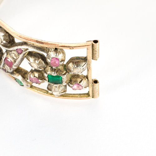 Antiikkinen kulta- ja hopearanneke Hopea rubiinit smaragdit timantit