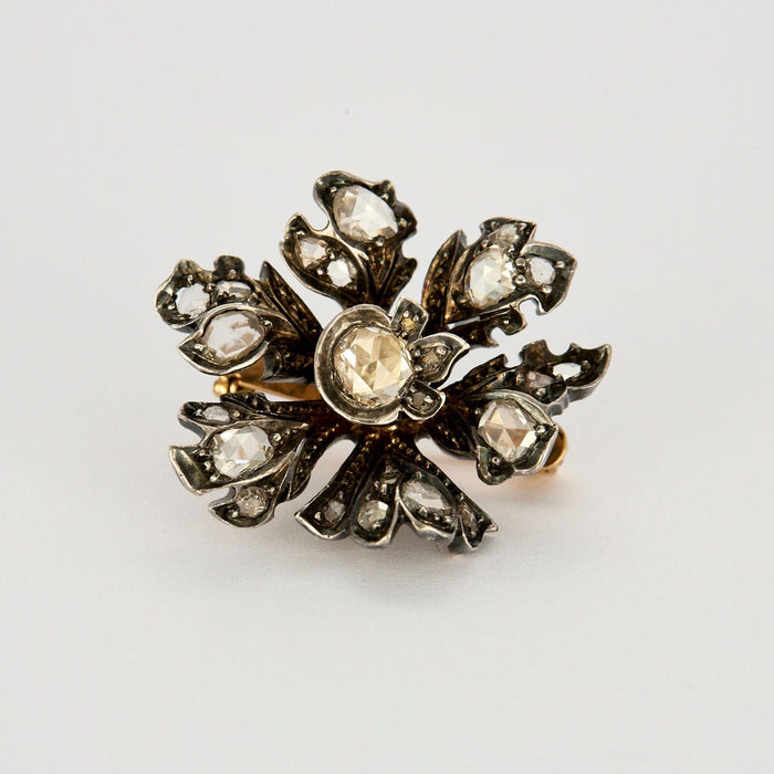 Broche Broche XIXe Eglantine, Or, Argent et Diamants Taille Rose 58 Facettes GU130