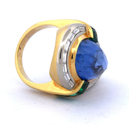 Bague 53 Bague vintage en or jaune 18 carats et saphirs, émeraudes, diamants 58 Facettes AN511