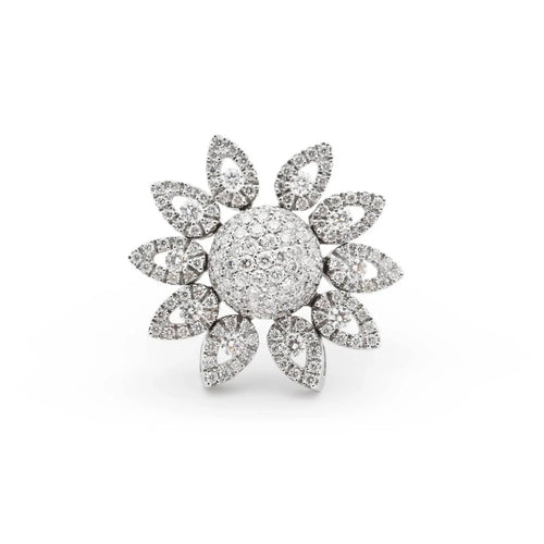 Bague Bague en or blanc en forme de fleur sertie de diamants (2,1 carats) 58 Facettes 17335