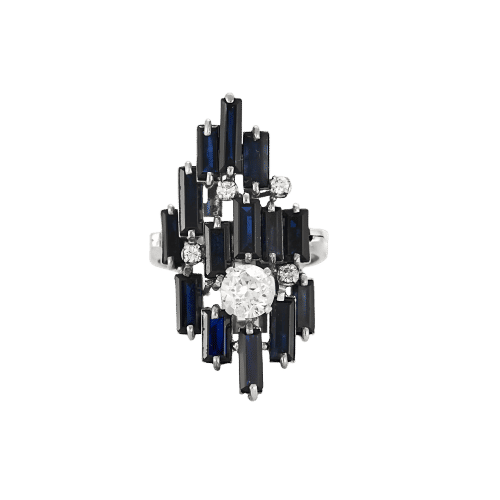 Bague 56 Bague moderniste or blanc, saphir et diamant 58 Facettes B250342