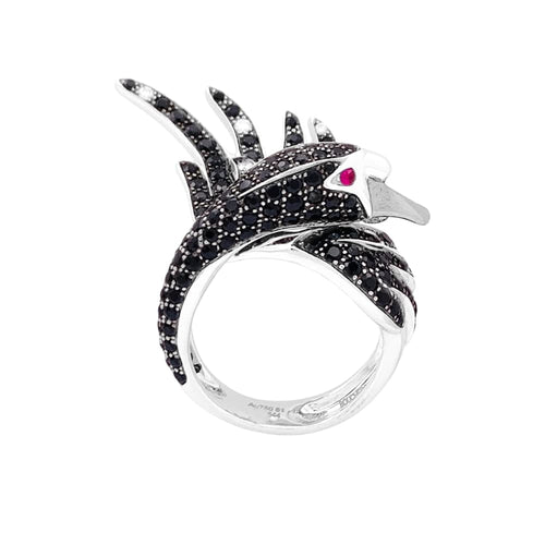 Bague 51 Bague Boucheron, "Animaux de Collection : "Cypris, le Cygne", or blanc, saphirs, diamants, rubis. 58 Facettes 34866