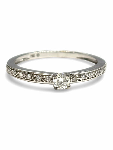 Bague 51.5 Solitaire or blanc et diamants 0,24 ct 58 Facettes 1139