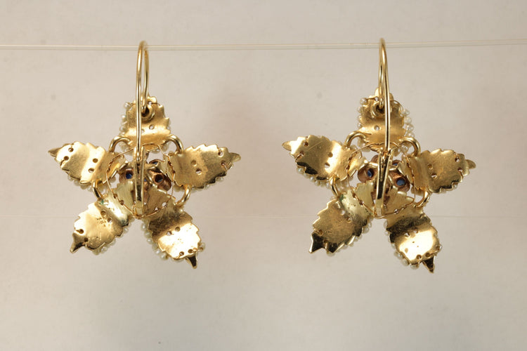 Boucles d'oreilles Boucles d'oreilles en or, perles et saphirs antiques 58 Facettes 7690