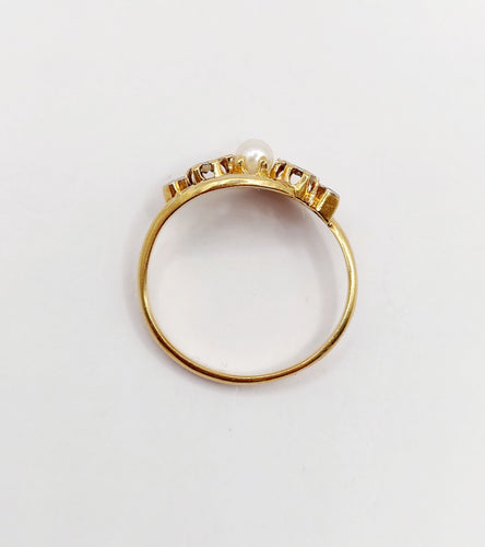 Bague 50.5 Bague or jaune, perle et diamants taille rose (circa 1900) 58 Facettes A06052