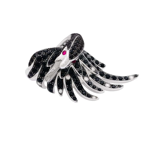 Bague 51 Bague Boucheron, "Animaux de Collection : "Cypris, le Cygne", or blanc, saphirs, diamants, rubis. 58 Facettes 34866