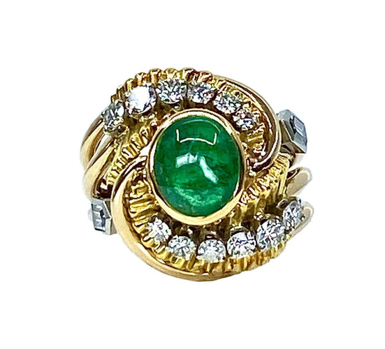 Bague 51.5 Bague en or jaune et platine, émeraude et diamants 58 Facettes AB539