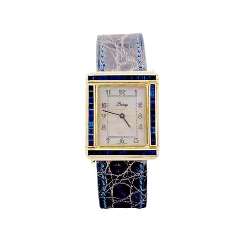 Montre Montre Poiray, "Ma Première", or jaune, nacre, saphir, cuir. 58 Facettes 35127
