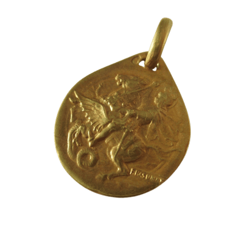 Rasumny - Medaljon privezak Art Nouveau dvostrani Sveti Đorđe u žutom zlatu 18k 