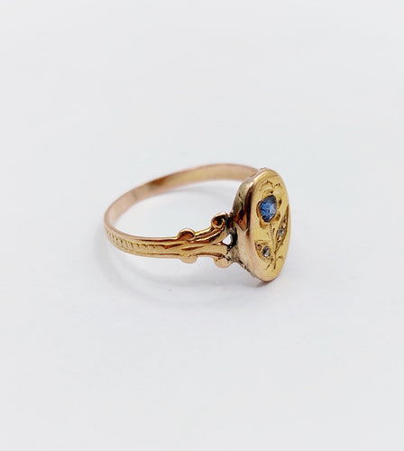 Bague 52.5 Bague art nouveau or rose fleur, saphir et diamants 58 Facettes A05529