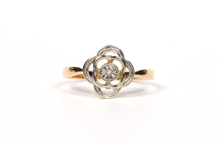 Bague 55 Bague Art Déco or jaune et blanc, diamant taille rose 58 Facettes 21668