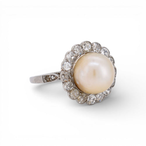 Bague 49 Bague Marguerite Belle Époque – Platine, Perle Naturelle et Diamants (vers 1910) 58 Facettes 541