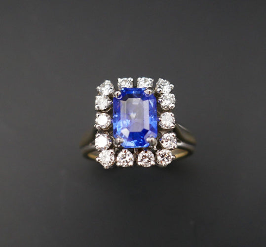 Bague 49.5 Bague saphir Ceylan non chauffé diamants 58 Facettes C08-05