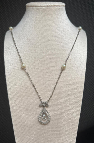 Collier Collier Belle Époque en or blanc 18k, perles et diamants 58 Facettes