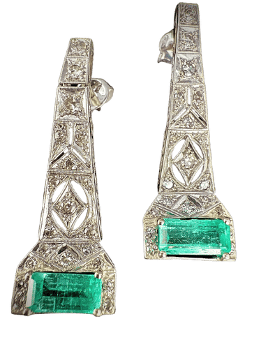 Boucles d'oreilles Boucles d'oreilles Art Déco platine, émeraudes et diamants 58 Facettes