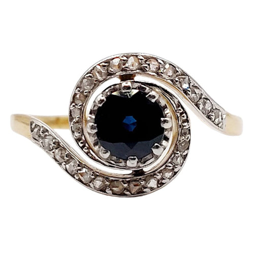 Bague 59 Bague tourbillon or jaune, saphir et diamants taille rose (circa 1900) 58 Facettes A05937