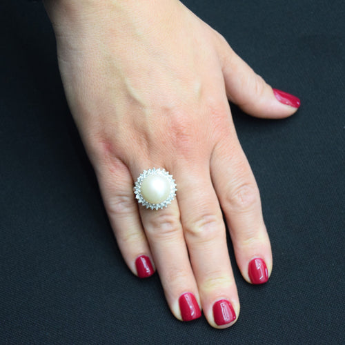 Bague 60 BAGUE EN OR 18 KT - PERLE 15 mm 58 Facettes