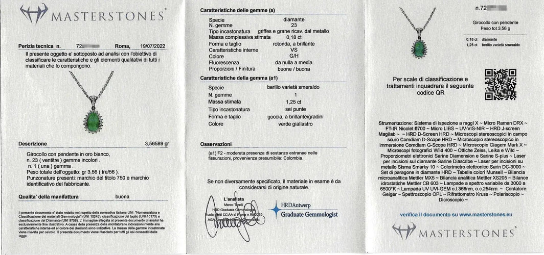 Collier Collier en or blanc avec émeraude colombienne de 1,25 ct et diamants 58 Facettes 8895