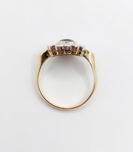 Bague 60 Bague pompadour Art Déco or et platine, saphir synthétique de 3,00 carats, diamants taille rose (circa 1920) 58 Facettes A04827