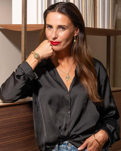 Bracelet Bracelet Manchette Or rose, Email Emeraude, Diamant 58 Facettes 4073051CN