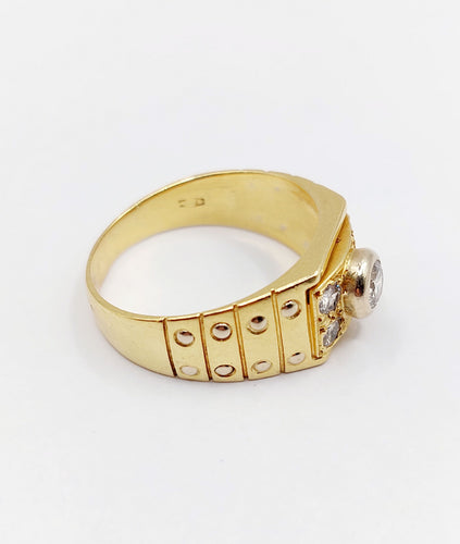 Bague 60 Bague chevalière Art Déco or jaune et diamants 58 Facettes A06309